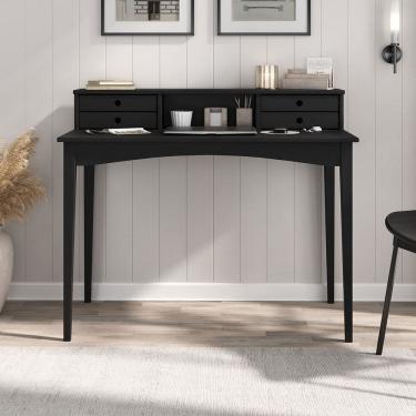 Imagem de Mesa Escrivaninha Preto Retro Escritório Madeira Milano 4 Gavetas 1 Nicho