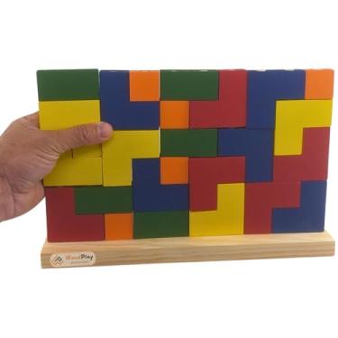 Imagem de Blocos De Encaixe Vertical Jogo Educativo e Pedagógico para Crianças Com 25 Peças Madeira