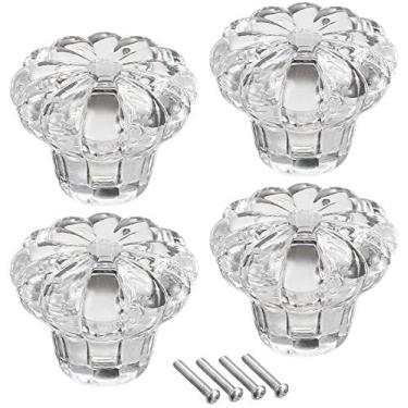 Imagem de Puxadores, puxadores de puxar, 37 mm x 29 mm armário gaveta móveis cozinha furo único acrílico puxador redondo puxador cristal transparente com parafusos 10 peças (transparente)