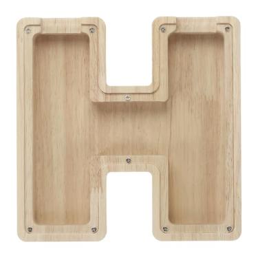 Imagem de PATIKIL Cofrinho de madeira, letra H, caixa de acrílico transparente para economizar dinheiro, jarro personalizado, aniversário, Natal, remoção de ervas daninhas, decoração de festa para dinheiro