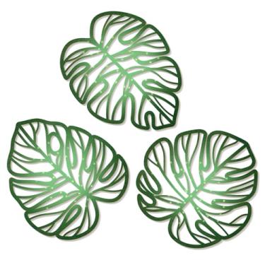 Imagem de Zzbakress 3 peças de folhas de palmeira de madeira arte de parede folha tropical decoração de parede planta natural decoração de parede de madeira oca vintage esculturas de parede de plantas tropicais