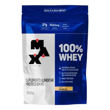 Imagem de Whey Protein 100% Max Titanium Suplemento Alimentar Pó 900g Massa Musc
