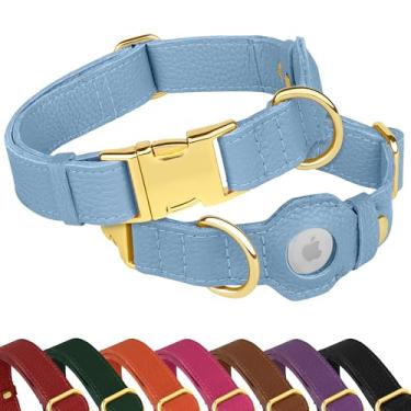 Imagem de Coleira Airtag de couro para cães - Coleira macia para cães com suporte Apple AirTag e fivela de metal - Coleiras de segurança GPS para animais de estimação para cães pequenos, médios e grandes, rosa