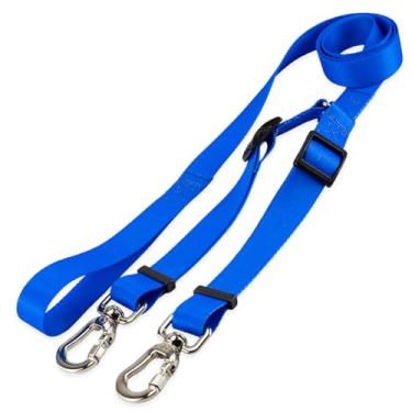 Imagem de Basic Pet Coleira Guia Dupla Para Cães Cachorro Adestramento Passeio Porte Grande Médio Pequeno (Azul, M)