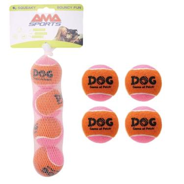 Imagem de AMA SPORT Bolas de tênis estridentes para cães pequenos de 5 cm para jogar e buscar, brinquedos para treinamento, exercício, salto alto, pacote com 4 (laranja rosa)