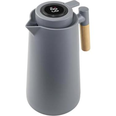 Imagem de Garrafa Térmica com Termomêtro, Display Digital, 1 lt, Cabo Madeira, Bebidas Quentes ou Frias, Cor preto
