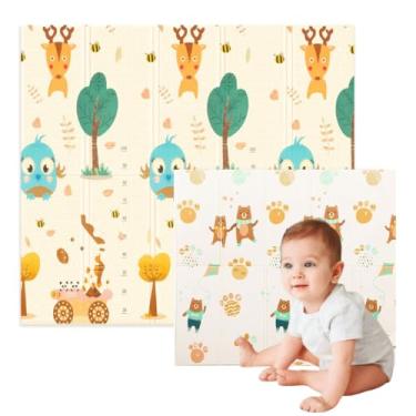 Imagem de Tapete Atividades Bebê Infantil Dobrável (Dupla Face) Tatame Educativo Emborrachado Antiderrapante Tapete Infantil de Proteção. Util em Quarto, Sala, Escola, Berçarios, Parques, 8mm 1,80x1,20 (Cervo / Pegadas)