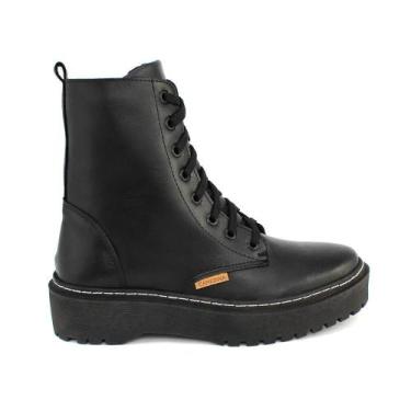 Imagem de Bota Coturno Feminino Cadarço Plataforma Calce Fácil - Camerina, Preto