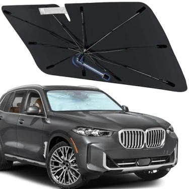 Imagem de Guarda-sol de para-brisa para BMW x5 2019-2025, para-sol de janela frontal dobrável com eixo rotativo de 360°, persianas de carro de ajuste personalizado para acessórios x5 com proteção UV e calor
