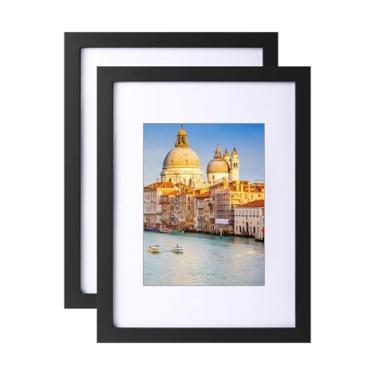 Imagem de wyooxoo Conjunto de 2 porta-retratos de 23 x 30,5 cm, feito de madeira maciça, para exibição de fotos 15 x 20 cm com tapete ou 23 x 30 cm sem tapete, moldura colorida para exibição de parede ou mesa