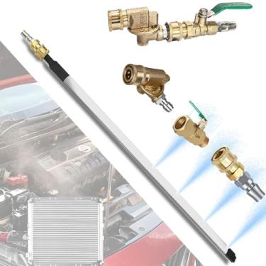 Imagem de Varinha de limpeza do radiador, varinha de lavadora de pressão de 61 cm com acoplador de 7 ângulos, interruptor de válvula, pontas de bocal, limpador de radiador de descarga de água/ar de uso duplo