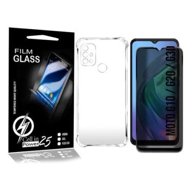 Imagem de Kit Capa Transparente + Película De Privacidade Preta 3d P/ Moto G20 X