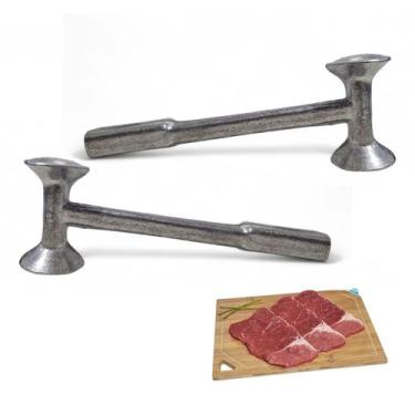 Imagem de Kit 02 Martelo Amaciar Bater Carne Bife Alumínio Inteiriço - MK Utensí