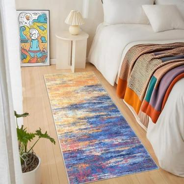 Imagem de GAOMON Tapete de corredor de cozinha 5 x 15 cm lavável para corredores, tapete de área abstrata moderno antiderrapante, tapete de banheiro resistente a manchas, tapetes internos dobráveis para quarto