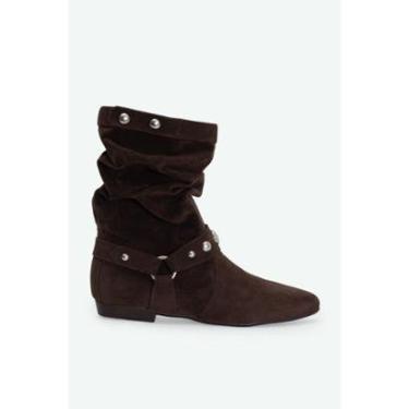 Imagem de Bota Slouchy Cano Baixo Bico Fino Pregos Metálicos Confortável Elegante-Feminino
