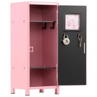 Imagem de SAFEMini Locker com fechadura e chave, pequeno armário de metal à prova de ferrugem para desktop, mini armário de armário portátil, organizador de armazenamento de mesa com compartimentos, cofre para