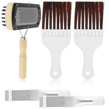 Imagem de UKQRRTC 5 peças de pente de barbatana de ar condicionado, ferramenta de reparo de limpador de barbatana CA de aço inoxidável, pente de aleta condensador CA conveniente e eficiente, ferramenta de