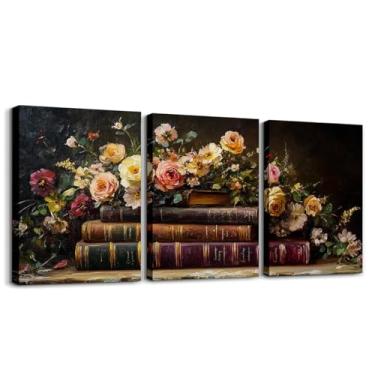 Imagem de Erosebridal Farmhouse Conjunto de 3 livros rústicos de 30,5 cm x 40,6 cm impressões de pôsteres para mulheres meninas flores vintage decorações de parede estética botânica pinturas pretas