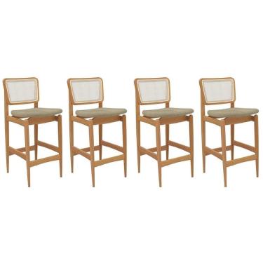 Imagem de Banqueta Sala de Jantar Liz 1BMM009CA Premium Madeira Maciça Kit 4 Un Carvalho/Boucle Bege/Tela Bege - Kappesberg