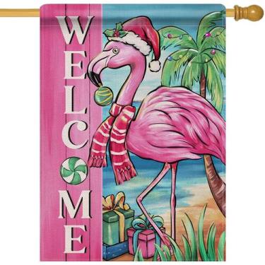 Imagem de Bandeira da casa Dyrenson 71x102 cm Flamingo de Natal de dupla face