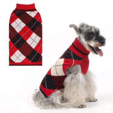 Imagem de Suéter para cães KOOLTAIL Classic Xadrez de gola alta vermelho quente 
