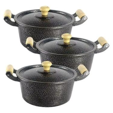 Imagem de Jogo 3 Panela Alumínio Batido Craqueado Fundido N 14 16 E 18 - Divifor