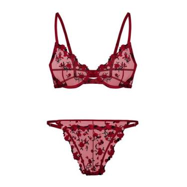 Imagem de Conjunto de lingerie Lilosy Plus Size Curvy Sexy Floral Bordado