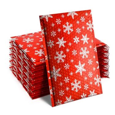 Imagem de Pacote com 25 envelopes de plástico de 17,8 x 25,4 cm, envelopes acolchoados, sacos de envio de férias com faixa de autovedação à prova d'água (floco de neve, 17,8 x 25,4 cm)