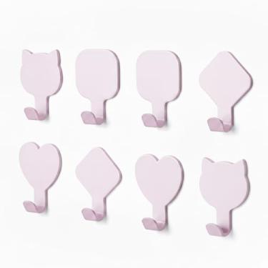 Imagem de QEBMUYU Ganchos adesivos decorativos de parede, pacote com 8 cabides de aço inoxidável rosa, formas quadradas de diamante de coração de gato, gancho pegajoso para pendurar chaves, bolsas, chapéus