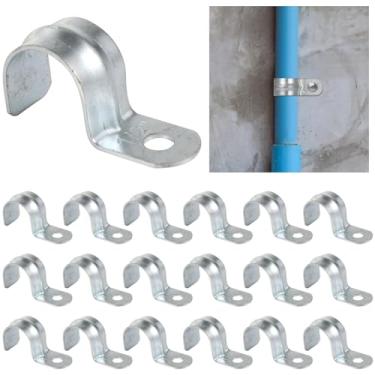 Imagem de Pacote com 100 tiras de tubo de 1/5.1 cm, braçadeira de sela de metal zincado resistente para montagem em tubos, braçadeira de conduíte de furo único