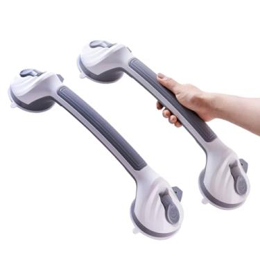 Imagem de LEATALE Barras de apoio de chuveiro para idosos, 2 unidades, alça de chuveiro de 42,7 cm com indicador de segurança, trilhos de segurança de banheiro sem perfuração para idosos, banheira e azulejo