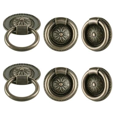 Imagem de Eldraqth 6 peças de puxadores de anel de latão antigo puxadores de cômoda puxadores de gaveta antiga para gavetas baús armários de vaidade