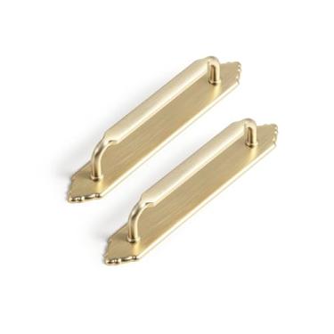Imagem de Goo-Ki Pacote com 2 puxadores de armário de bronze champanhe com placa traseira, puxador central de gaveta de cozinha de 12 cm com espaçador de ferragens de liga de zinco