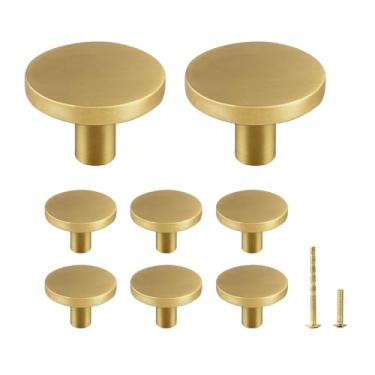 Imagem de Yiking Puxadores de armário de ouro escovado de latão maciço - puxadores de gaveta de ouro redondo moderno puxadores de armário de cozinha ferragens douradas para cômodas, armários, cozinha, banheiro