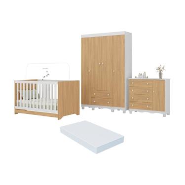 Imagem de Quarto de Bebê Completo com Berço Americano 3 em 1 Colchão Incluso Dengo Multimóveis MP4600