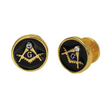 Imagem de Cufflinks, esmalte preto redondo maçônico com ouro para homens - yiwei
