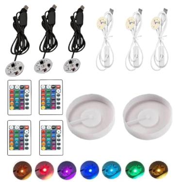 Imagem de Molde de silicone com base de luz de exibição redonda, 4 peças de luzes LED com controles remotos para moldes de resina de lâmpada, alimentado por USB para lâmpada, moldes de resina, faça você mesmo