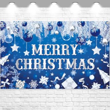 Imagem de Decoração de Feliz Natal, faixa de fundo de festa, azul, véspera de Natal, Be Merry Guirlanda, fundo de Natal, placa fotográfica para uso externo e interno para suprimentos de férias em casa 70,8 x