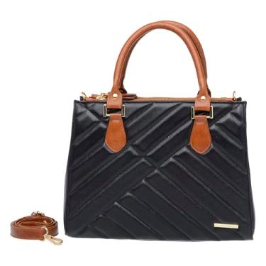 Imagem de Bolsa Feminina Transversal Mão Tote Média Matelasse Couro Sifra (PRETO/TERRACOTA)