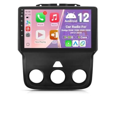 Imagem de Leadfan Rádio estéreo de carro para Dodge Ram 1500 2500 3500 2013 2014 2015 2016 2017 2018 manual AC, rádio com tela sensível ao toque de 23 cm com câmera de backup automotivo CarPlay Android sem fio