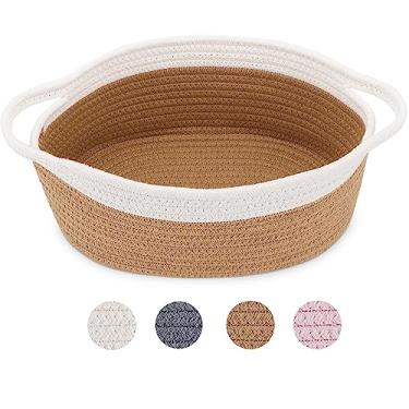 Imagem de Cesta pequena de tecido, cesta pequena fofa de 30,5 x 20,3 x 12,7 cm, cesta de armazenamento de prateleira de sala de corda, caixa de baú de cesta, cesta de presente decorativa vazia com alças