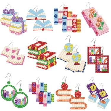 Imagem de beinkmake 12 pares de brincos de pintura de diamante elemento de livro, kit de fabricação de brincos de arte de diamante para estação escolar com ferramentas para iniciantes e adultos, presentes