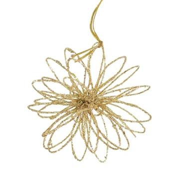 Imagem de oshhni Enfeite de árvore de Natal, lembrancinha criativa com glitter, decoração natalina de inverno para decoração sazonal de casa, Flor Dourada