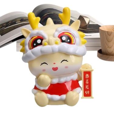 Imagem de Estátua do Ano do Dragão 2024,Figura do Ano do Dragão - Estátua de animal de desenho animado de painel - Decorações de mascote de estátua de dragão em miniatura com luz e música para desktop