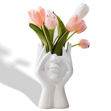 Imagem de Vaso facial moderno – suporte multiuso para pincéis de maquiagem, canetas, flores – decoração de arte humana abstrata para escritório, mesa, quarto e sala de estar