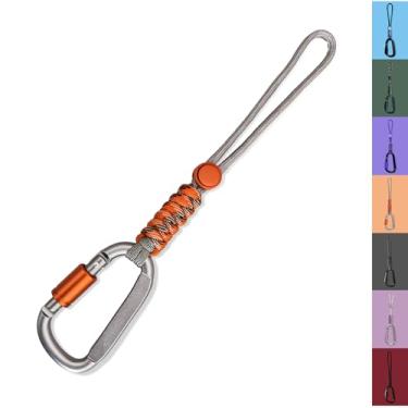 Imagem de Chaveiro Paracord com mosquetão – Anel D para garrafa de água, chave, mochilas e mais (laranja e cinza)