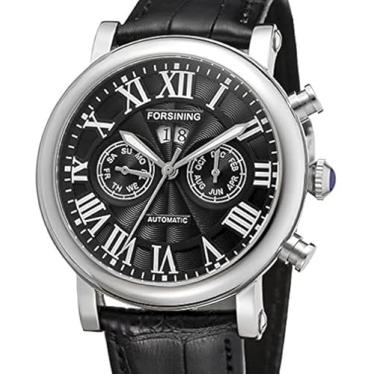 Imagem de Relógio de pulso masculino Forsining Luxury Brand Day calendário automático de aço inoxidável com pulseira de couro FSG9407M3S2