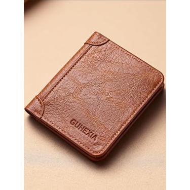 Imagem de Carteira masculina curta de couro fino dobrável porta-cartões com compartimento para identidade com compartimento para carteira de motorista para trabalho e viagens