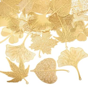 Imagem de Spritewelry Amuletos de filigrana de ouro banhado a ouro 18 K com flor de inseto, pingente de folha de ginkgo, pingentes de lótus de borboleta fina de metal para fazer joias e artesanato