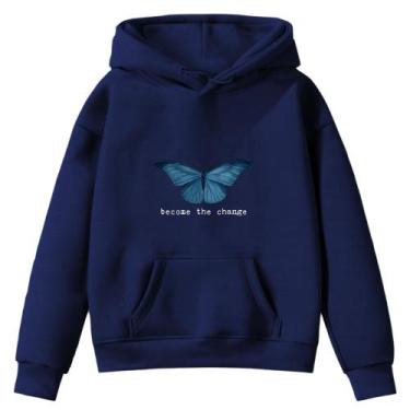 Imagem de Moletom Infantil Borboleta Azul Change Desenho Infância Bolso Canguru 